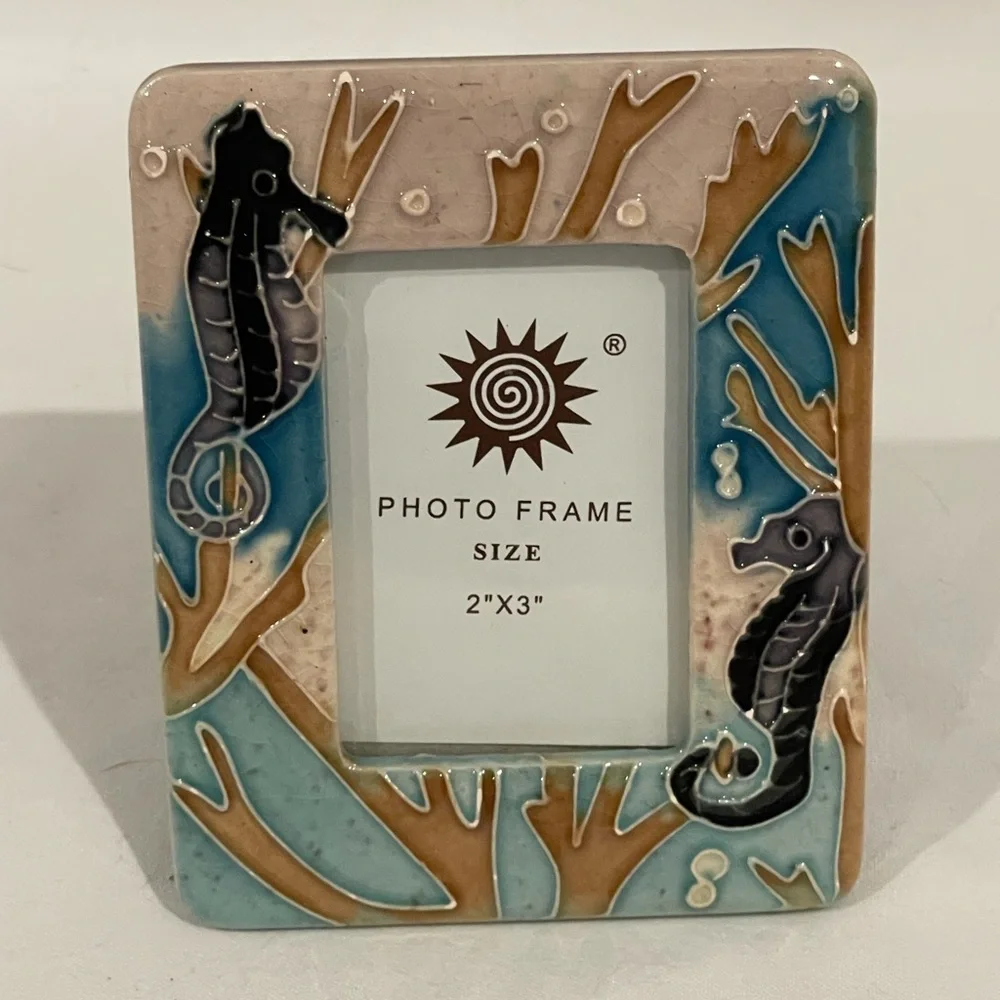 Blue and Brown Picture Frame with Underwater and Seahorse Accents‎